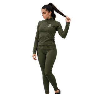 <b>Women's</b> Winter Olive Green Breathable Two Piece Tracksuit Set Full Zip <b>Jacket</b> & Slim Fit Leggings Activewear Outfit - Product Image 6