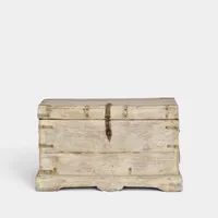 Coffre de rangement vintage en bois de récupération, table basse avec ferrures métalliques pour chambre, salon, salle à manger, style ferme