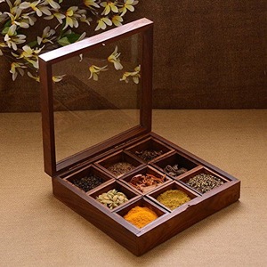 Boîte à épices décorative en bois brun naturel, boîte à épices carrée, organisateur de rangement pour la maison et la cuisine - Product Image 3