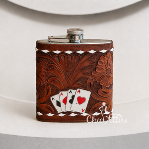 Wholesale 2026 Hand <b>Tooled</b> <b>Leather</b> Stainless Steel 7oz Hip Flask Personalized Floral Pattern Designer Card Carved Hip Flask - Product Image 1