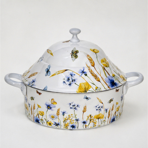 Casserole en émail floral de qualité supérieure avec couvercle, style moderne, motif fleurs sauvages, faitout de cuisson en émail, marmite à double poignée - Product Image 5
