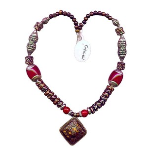 Bohemian Red Beaded <b>Necklace</b> with Antique Pendant Vintage Style Ethnic Tribal <b>Statement</b> Jewelry Unique Gift for Women - Product Image 4