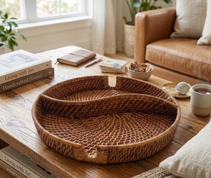 Plateau de service rond en rotin tressé avec séparateur, plateau à collation en osier tressé pour fruits, pain, desserts et moments de thé, fabriqué au Vietnam - Product Image 4