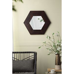 Specchio da Parete Esagonale con Cornice in Legno Massello 47x47 cm Marrone Scuro per Soggiorno Bagno Corridoio - Product Image 1