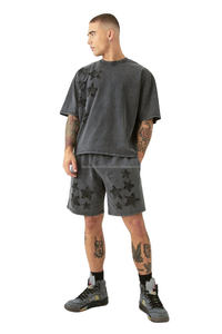 Ensemble t-shirt et short en coton 100% avec appliques surdimensionnées à lavage acide et à séchage rapide et respirant de style décontracté pour l'été - Product Image 3