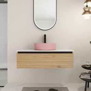 Meuble-lavabo mural de 36 pouces avec lavabo en céramique artistique rose et 1 tiroir à fermeture douce en contreplaqué (emballage KD) - Product Image 2