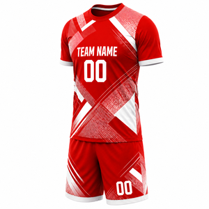 Custom Red Sublimated <b>Soccer</b> Jersey Set Geometric Pattern Crew Neck Short Sleeve Moisture Wicking Breathable Polyester Athletic - Product Image 5