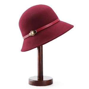 Fashion Faux Leather Strip Decoration Block Fedora Hats Shape Wool Hat for Women Men - Product Image 4