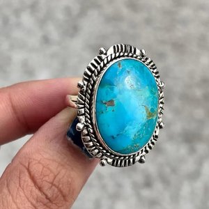 925 Sterling Silver Oval <b>Turquoise</b> <b>Ring</b> Handmade Boho Women Jewelry Gift - Product Image 2
