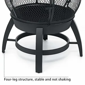 <b>Cast</b> Iron Chimenea Fire Pit With Ash <b>Pan</b> Outdoor Wood Burning Heater Freestanding Portable Powder Coated Black - Product Image 3