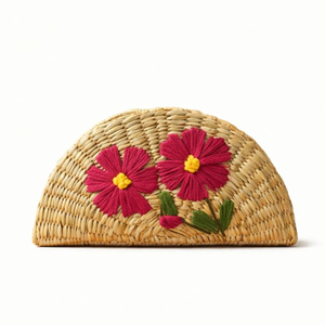 Pochette Moderne en Jute en Forme de Demi-Lune Brodé, Portefeuille Écologique et Support de Téléphone pour Femmes - Product Image 5