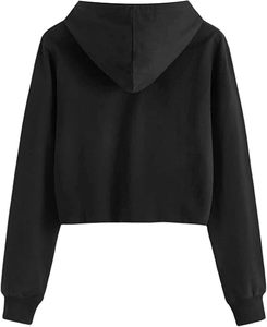 Women's Casual Long Sleeve Crop Top Hoodies Pullover Sweatshirt with Drawstring and <b>Dropped</b> Shoulders hoodies - Product Image 6