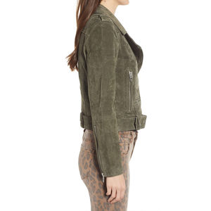 Olive Green <b>Suede</b> Moto <b>Jacket</b> Full Sleeve Turn-down Collar Zipper Closure Autumn Regular Fit Solid Color Women's <b>Jacket</b> - Product Image 3