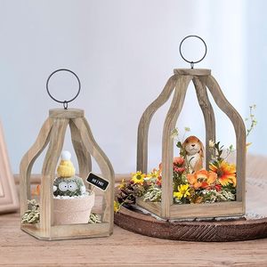 Modern Open Frame Wooden <b>Candle</b> Lantern Decorative Farmhouse Lantern with Glass <b>Hurricane</b> <b>Candle</b> Holder - Product Image 3