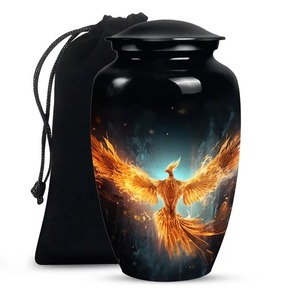Black Phoenix Design Adult Memorial Cremation <b>Urn</b> <b>Ashes</b> Container Custom Design Classic Large Aluminum <b>Urn</b> <b>For</b> Adult Human <b>Ashes</b> - Product Image 1