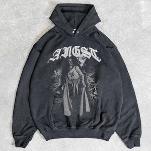 Sweat-shirt à capuche oversize pour homme, imprimé chaîne de chien noir, en coton, style streetwear décontracté, manches longues, avec poche avant, collection automne - Product Image 4