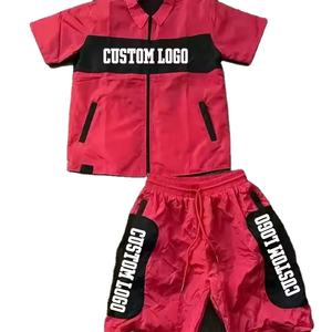 Venta al por mayor pantalones cortos cortavientos conjunto de chándal de nailon de 2 piezas conjunto de pantalones cortos cortavientos para hombre reflectante Softshell conjunto de logotipo personalizado - Product Image 4