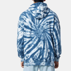 Sweat-shirt à capuche en molleton tie-dye brodé pour homme, coupe ample, décontracté, motif bleu et blanc, manches régulières, vêtements d'hiver - Product Image 3