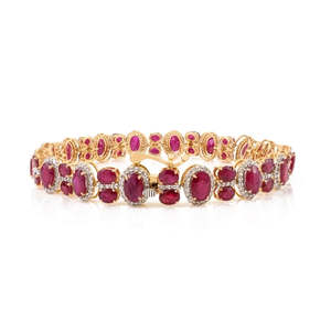 14k Gold Vintage Style 12.57 Ct Natural <b>Ruby</b> Diamond Statement <b>Bracelet</b> - Product Image 4