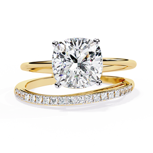 Anillo Solitario de Dos Dedos Moderno, Oro Sólido, Diamante Cultivado en Laboratorio con Corte Cojín, Anillos de Diamantes en Forma de S para Mujer - Product Image 1