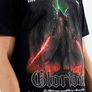 เสื้อยืดคอกลมแขนสั้นสีดำสำหรับผู้ชาย ทรงปกติ สวมใส่สบาย สีพื้น ผ้าฝ้ายเจอร์ซีย์ถัก 100% ย้อมสีเรียบ - Product Image 5