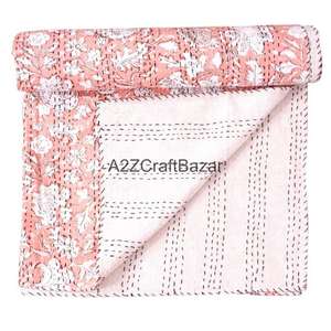 Manta Bohemia Reversible Hecha a Mano de Algodón Orgánico Ecológico para Todas las Estaciones, Estilo Kantha Vintage Indio al por Mayor - Product Image 1