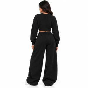 <b>Women</b> Rhinestone Cropped Hoodie Cargo <b>Pants</b> Set, Custom Streetwear Tracksuit, Sparkle Crystal <b>Sweat</b> Suit for Wholesale - Product Image 6