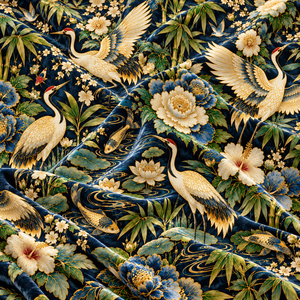 Tissu d'ameublement tissé Chinoiserie motif grue bleue, textile d'ameublement personnalisé pour la maison, 58/60 pouces - Product Image 5
