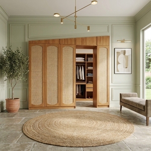 Sistema de Armario de Teca Sólida con Mimbre Tejido, Mueble de Almacenamiento de Madera para Colgar Sobre la Puerta, Armario Moderno Tropical con Rejillas, Unidad para Pasillo - Product Image 2
