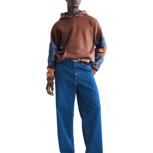 Sweat à capuche oversize personnalisé avec empiècements patchwork et manches bandana, en molleton de coton épais, style streetwear western - Product Image 1