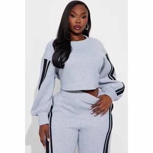 Casual <b>Women</b> Tracksuit Set Two Piece Outfits Zip Up Long Sleeve Coat <b>Stripe</b> Print Straight Wide Leg <b>Trousers</b> Sweat suit - Product Image 5