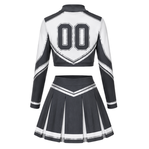 <b>Black</b> White Sublimated Cheer Long Sleeve Uniform Set <b>Pleated</b> <b>Skirt</b> Athletic Team Sportswear Training Practice Performance - Product Image 3