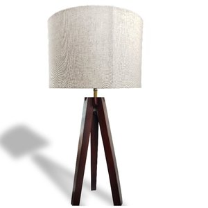 Lampe de table LED sur trépied en bois avec abat-jour en tissu - Bras flexible européen, lumière blanc chaud, fonctionne sur piles, recharge USB, écologique pour la maison - Product Image 2
