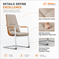 Chaise de bureau de direction moderne à dossier haut avec base en forme de traîneau chromée et accoudoirs fixes