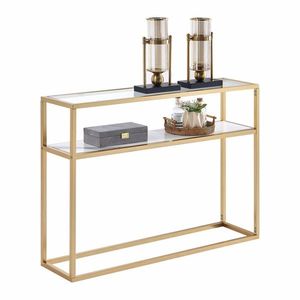 Consolle d'ingresso in MDF color oro, tavolo da divano in finto marmo per soggiorno e hall di hotel, elegante tavolo da ingresso - Product Image 1