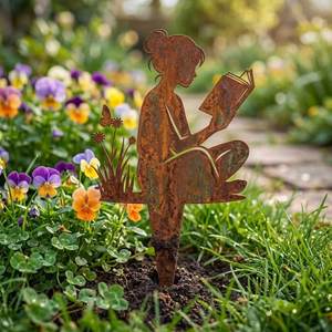 Décoration de jardin en métal en forme d'animal, Fille lisant un livre, résistante aux intempéries, pour usage extérieur - Product Image 2