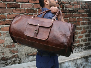 Meilleure vente indien Vintage fait à la main en cuir véritable sac de voyage grande capacité fermeture éclair vente unie mode Style d'affaires - Product Image 4