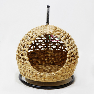 New Design Water Hyacinth Hanging <b>Cat</b> Swing Bed Round Egg Chair with Metal Stand Cushion - Product Image 6