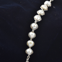 Bracelet unisexe fait main en argent sterling 925 massif avec perle d'eau douce de forme ovale, idéal pour les fêtes