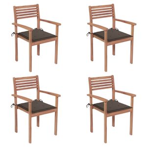 Ensemble de 4 chaises de patio en teck avec coussins en polyester, meubles en teck durables pour l'extérieur - Product Image 1