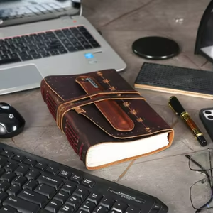 Vintage Antique Deckle Edge Hardcover Leather Thermal Folded Leaflet 160P Travel Pocket Journal Pen Men Women Grimoire Gift - Product Image 2