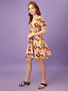 Vestido Midi con Estampado Floral para Mujer, Alta Calidad, Personalizable, Elegante, para la Noche, Cintura Natural, Tela Georgette Ecológica - Product Image 4