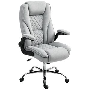 Comoda Sedia da Ufficio Direzionale Grigia con Braccioli Ribaltabili, Certificata BIFMA, in Tessuto Diamantato e PU, Sedia da Scrivania per Casa e Ufficio - Product Image 1