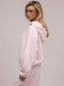 Sudadera con Capucha Extra Grande para Mujer, Color Rosa Pastel, 100% Algodón Felpa, 400GSM, Hombros Caídos, Estilo Urbano Personalizado, Ropa de Invierno - Product Image 5