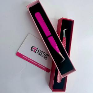 Pince à cils professionnelle en acier inoxydable à pointe argentée, revêtement poudré rouge rose, marque privée, pour extensions de cils, emballage inclus - Product Image 5
