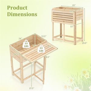 Fioriera Rialzata in Legno Massello di Abete con Tavolino Laterale Pieghevole, Contenitore per Piante Fai-da-te Verniciabile per Erbe Aromatiche, Forniture da Giardino - Product Image 4