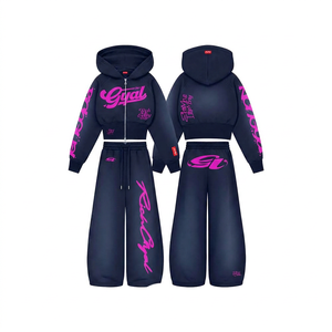 Conjunto de Sudadera con Capucha Elegante para Mujer con Top Esculpido con Cierre, Pantalones Deportivos Acampanados y Tela Suave Elástica con Bordado Personalizado - Product Image 2