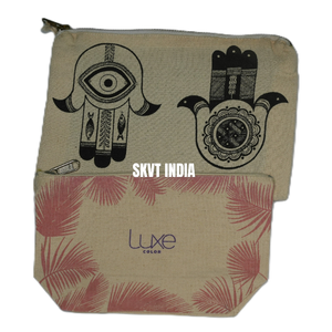 Sac cosmétique en toile de coton naturel recyclé avec fermeture éclair dorée, impression de logo personnalisée, pochette cadeau pour maquillage, sac à fermeture éclair - Product Image 3