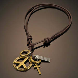 Fashion Pendant Necklace 1.2-Inch Pure Stainless Steel <b>Cross</b> Pendant with Adjustable Leather Rope for <b>Men</b> & Boys - Product Image 4