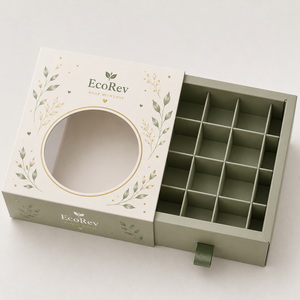 กล่องมาการองพรีเมียม ECOREV แบบ 6 ช่อง พร้อมตัวแบ่งช่อง วัสดุกระดาษแข็งแข็งแรง พร้อมหน้าต่าง ดีไซน์ลายฟอยล์สีทอง - Product Image 3